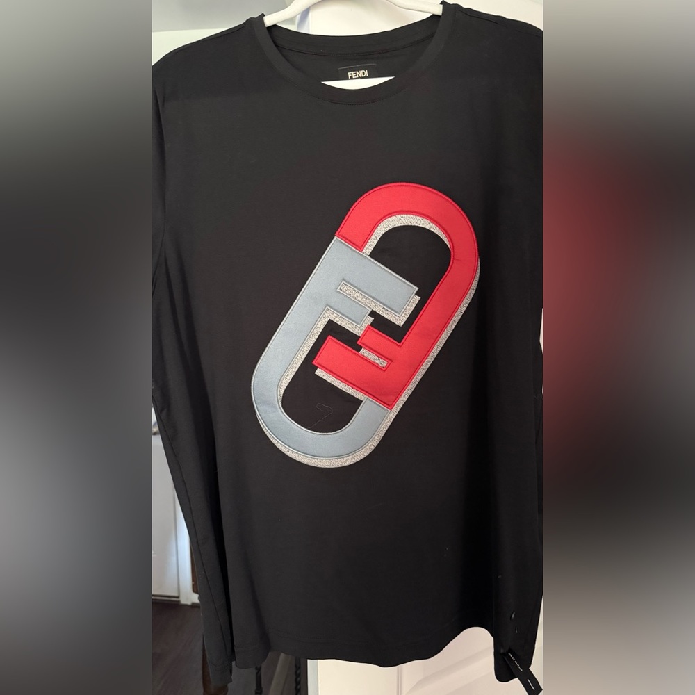 Fendi Black T-Shirt with Red and Gray Design